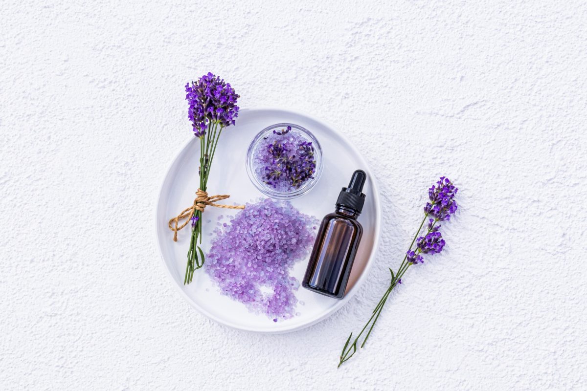 cosmetic products based on lavender flower oil for self-care. spa treatments, aromatherapy, massage